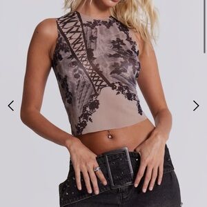 Jaded London semi-sheer mesh top with lace corset detail